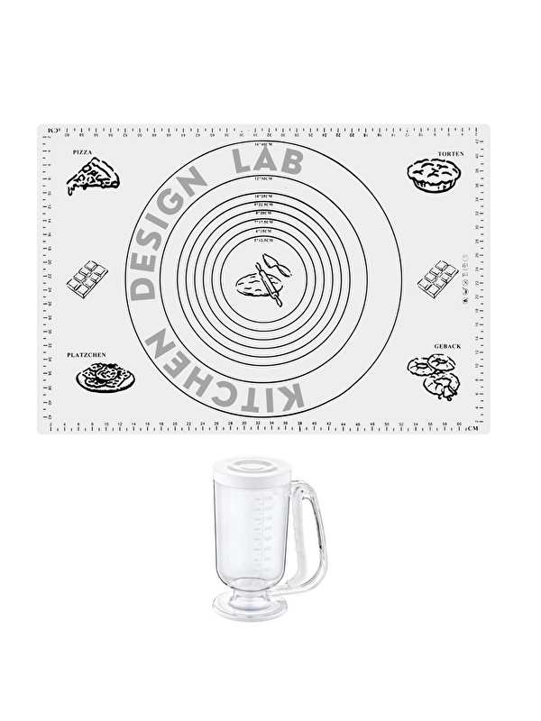 Kitchen Design Lab 2'li Set Beyaz 45x65 Cm Silikon Hamur Açma Matı Ve Hamur Porsiyonlayıcı