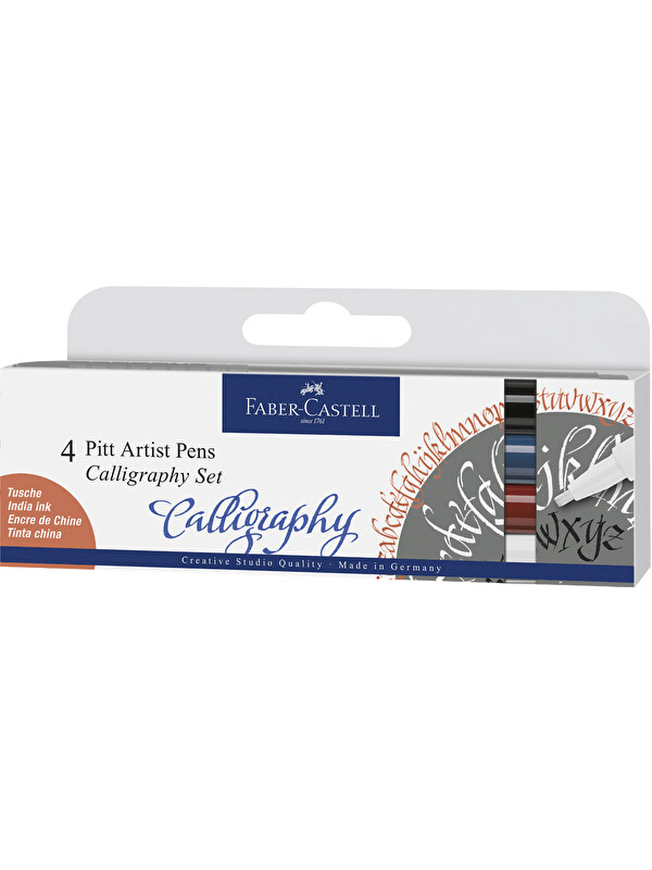 Faber-Castell Pitt Kaligrafi Çizim Kalemi Seti 4’lü,2 mm Kesik Uç,Kalıcı Hint Mürekkebi, Solmaya Dayanıklı, 4 Renk