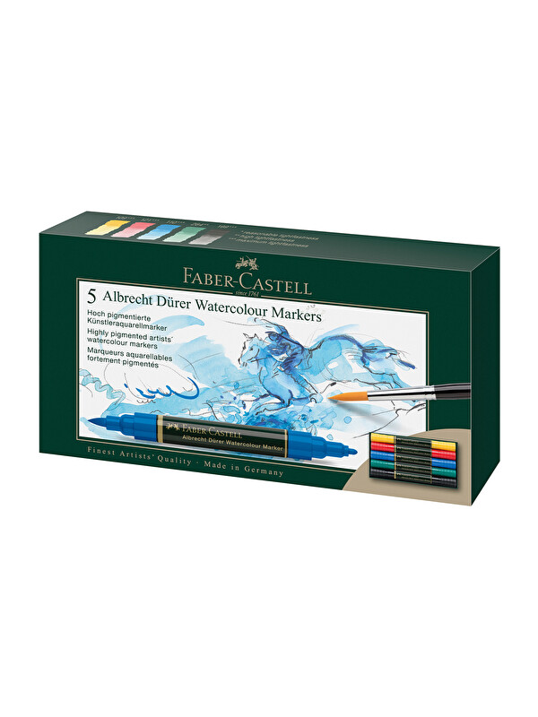 Faber-Castell Albrecht Dürer Suluboya Markör Seti 5’li, Çift Uçlu, Yüksek Pigmentli Mürekkep,Keçe Uç