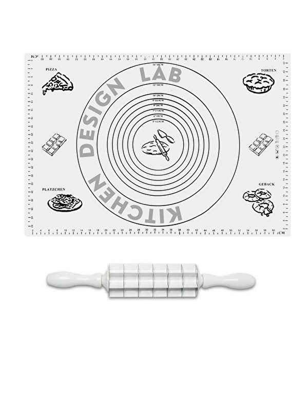 Kitchen Design Lab 2'li Set Beyaz 45x65 cm Silikon Hamur Açma Matı Ve Kare Mantımatik Seti