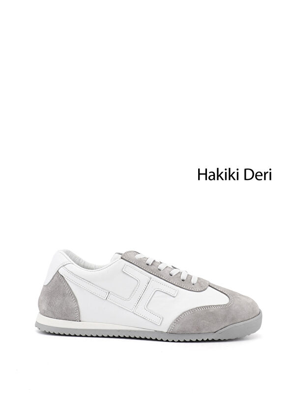 GÖNDERİ(R) Kadın CANLI BEYAZ Lastik Bağcıklı Hakiki Deri Sneaker