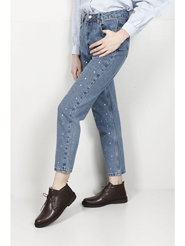 KOYU KAHVE Hakiki Deri Oxford Kalıp Kauçuk Taban Bağcıklı Kadın Günlük Bot 51456 - Görsel 3