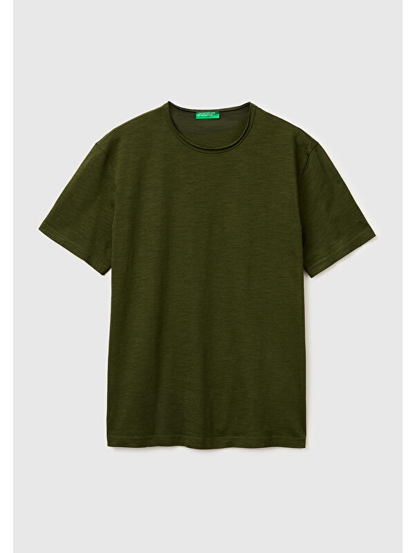 United Colors Of Benetton Erkek Koyu Yeşil  %100 Pamuk Regular Fit Bisiklet Yaka T-Shirt