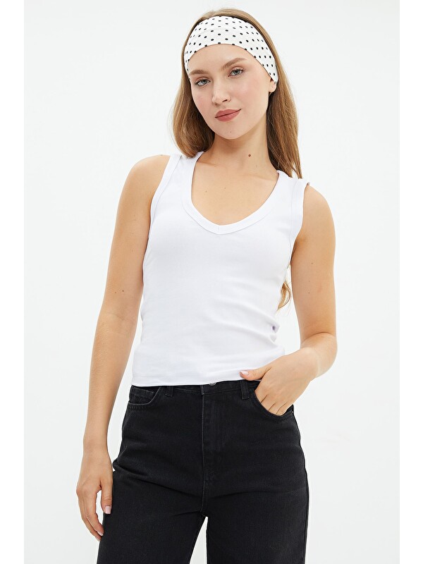 Fullamoda Basic Ribanalı V Yaka Bluz