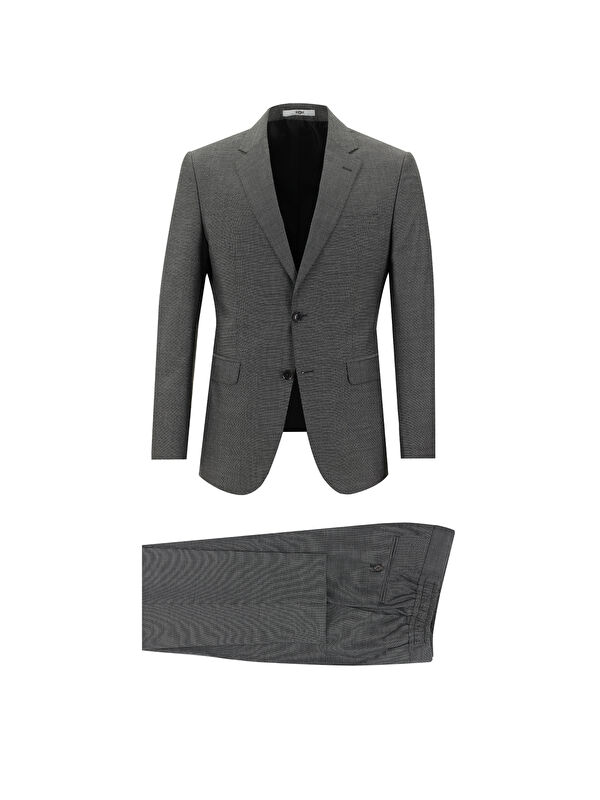 Kiğılı Slim Fit Dar Kesim Beli Lastikli İpli Desenli Takım Elbise