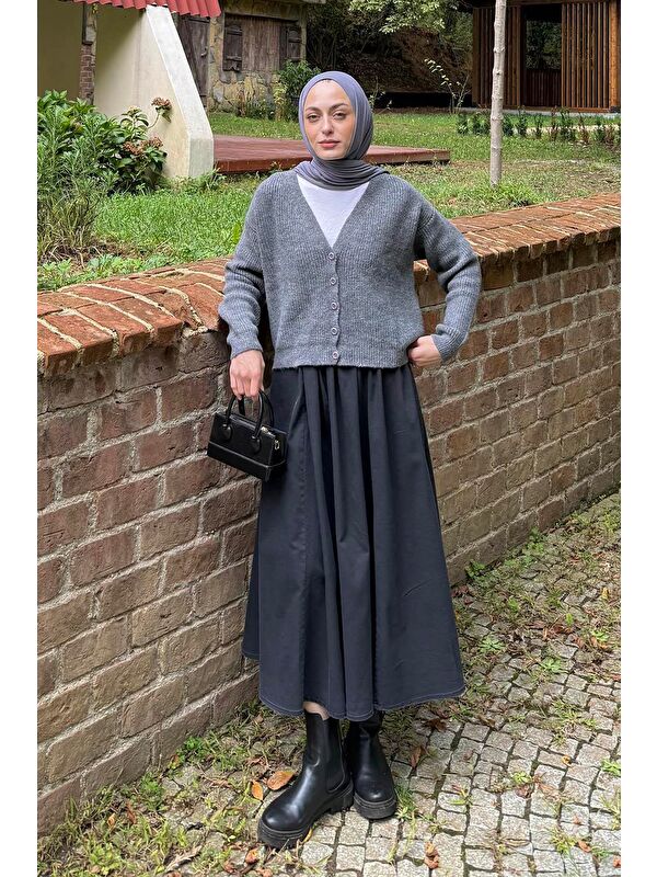 Lamelif Crop V Yaka Hırka Antrasit