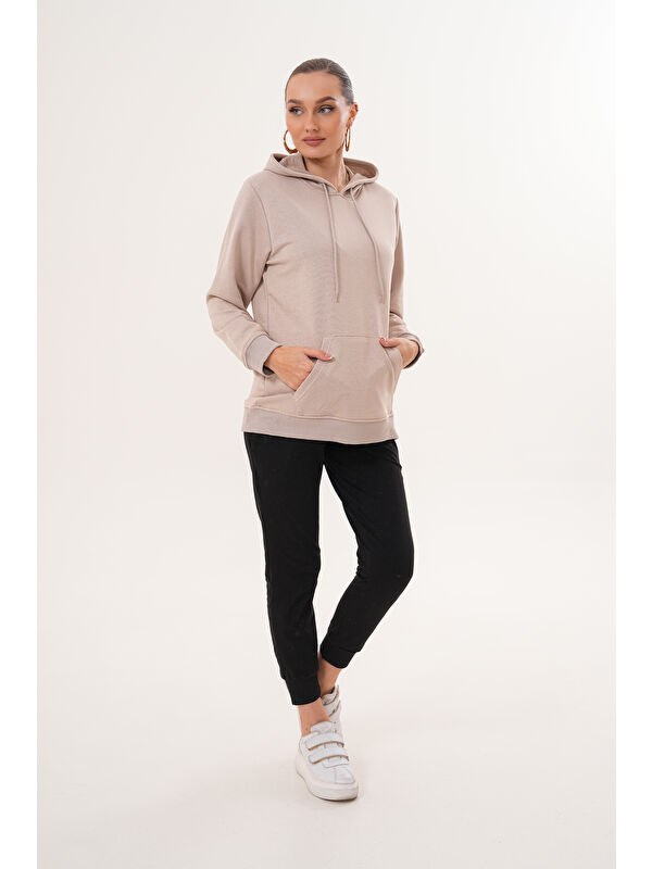 MİSS DÜNYA LİSSA %100 Pamuk Hamile ve Lohusa Basic Kapüşonlu Sweatshirt