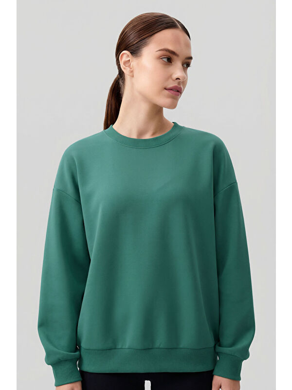 Tommylife Deniz Yeşili Basic O Yaka Oversize Kadın Sweatshirt - 97053