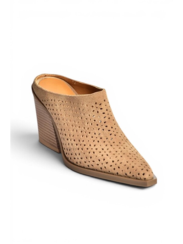Fox Shoes Vizon Kadın Topuklu Önü Kapalı Terlik Y654930702