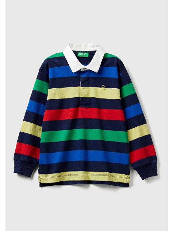 United Colors Of Benetton Erkek Çocuk Siyah Mix Logo Detaylı Ruby Uzun Kollu Polo T-shirt