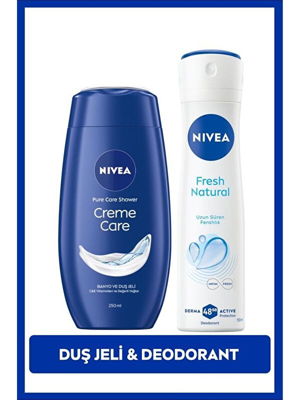 NIVEA Creme Care Nemlendirici Duş Jeli 250ml ve Kadın Sprey Deodorant Fresh Natural 150ml, 48 Saat Koruma