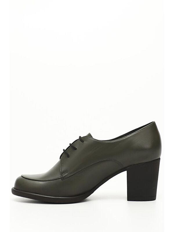 Gonderi(r) Kahverengi Gonderi(r) Hakiki Deri Kalın Orta Topuklu Bağcıklı Kadın Ayakkabı