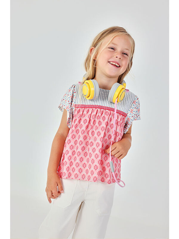 Boboli Kolları Fırfırlı Çizgili Tshirt 2-6 Yaş Çok Renkli
