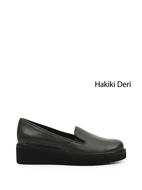 GÖNDERİ(R) Kadın HAKİ-YEŞİL Dolgu Taban Hakiki Deri Ayakkabı