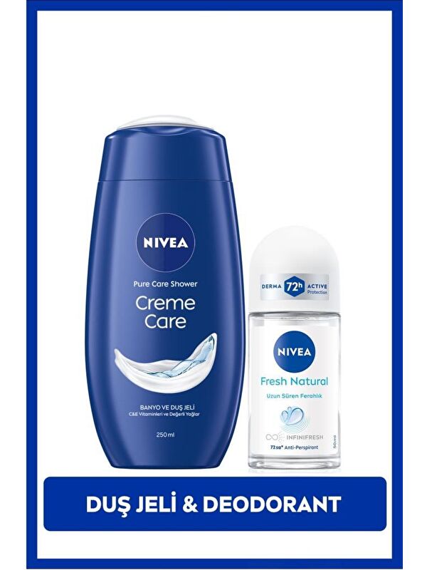 NIVEA Creme Care Nemlendirici Duş Jeli 250ml ve Roll-on Deodorant Fresh Natural 50ml, 72 Saat Ter Koruması