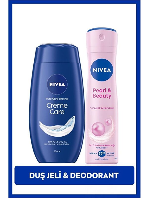 NIVEA Creme Care Nemlendirici Duş Jeli 250ml ve Sprey Deodorant Pearl&Beauty 150ml,72 Saat Anti-perspirant