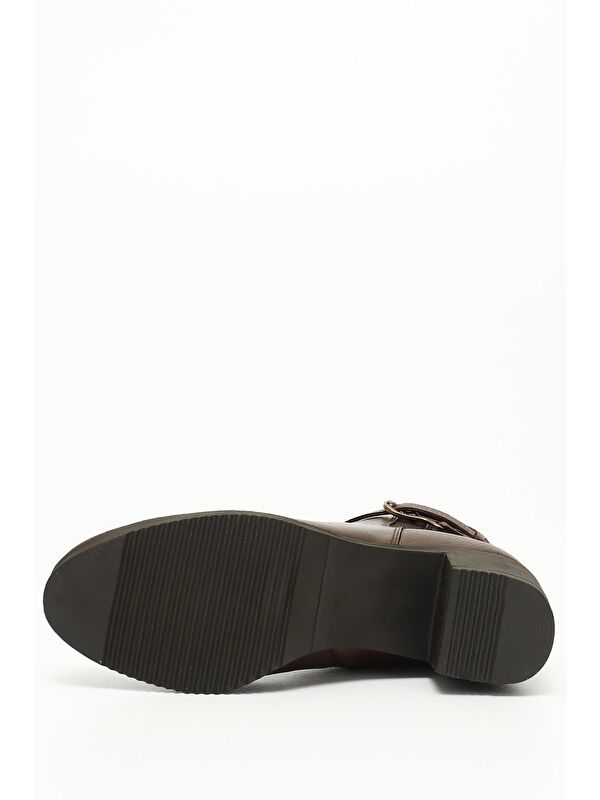 KIZIL KAHVERENGİ Hakiki Deri Yuvarlak Burun Kauçuk Taban Topuklu Fermuarlı Tokalı Kadın Bot 51464 - Görsel 5