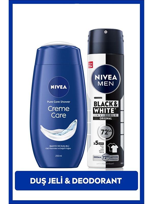 NIVEA MEN Erkek Sprey Deodorant Black&White Invisible Original ve Creme Care Nemlendirici Duş Jeli 250ml