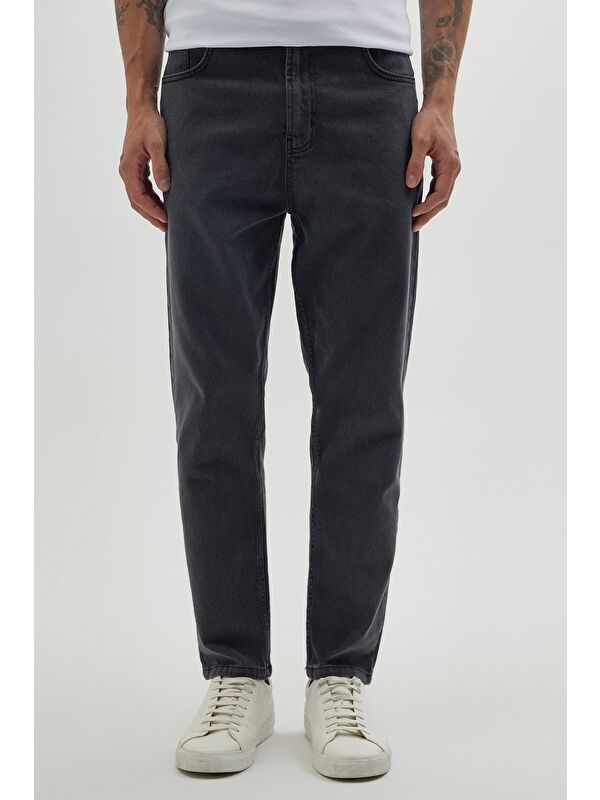 TUDORS Erkek Regular Fit Bol Kesim Denim Yıkamalı Efektli Esnek Gri Jean Pantolon
