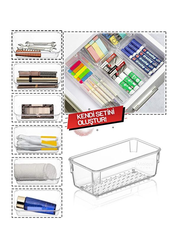 Meleni Home Çekmece İçi Düzenleyici Modüler Saklama Kabı Makyaj Takı Organizeri 15 x 7 5 Cm