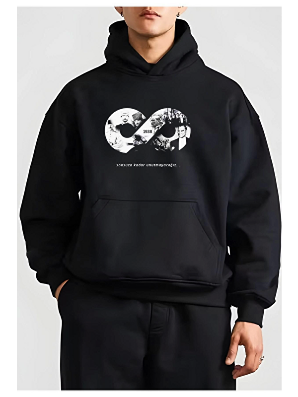 Jane's 10 Kasıma Özel Üç İplik Kapüşonlu Baskılı Sweatshirt - Siyah