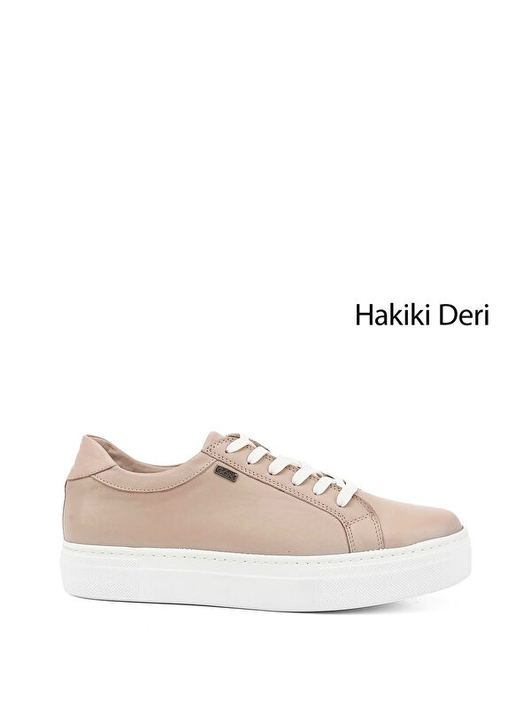 GÖNDERİ(R) Kadın YENİ BEJ Bağcıklı Dolgu Taban Hakiki Deri Sneaker