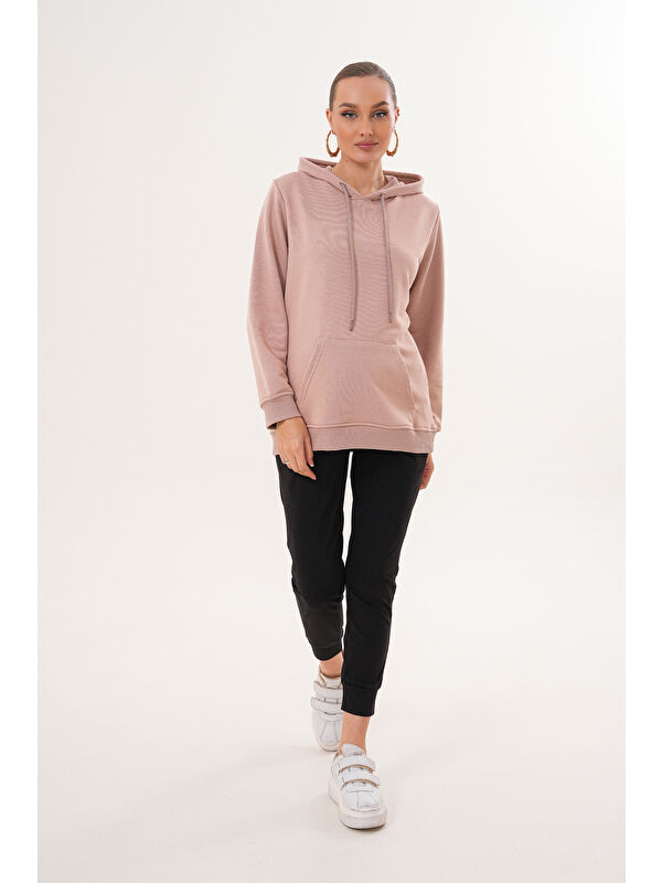 MİSS DÜNYA LİSSA %100 Pamuk Hamile ve Lohusa Basic Kapüşonlu Sweatshirt