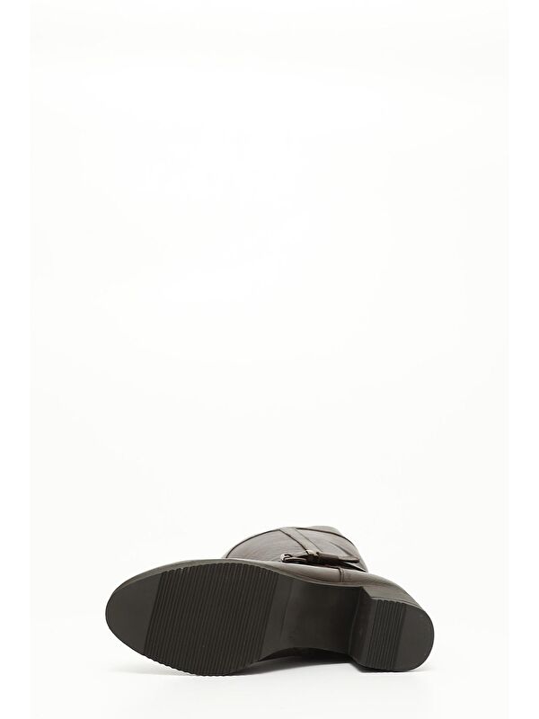 KOYU KAHVERENGİ Hakiki Deri Yuvarlak Burun Kauçuk Taban Topuklu Fermuarlı Tokalı Kadın Çizme 44564 - Görsel 6