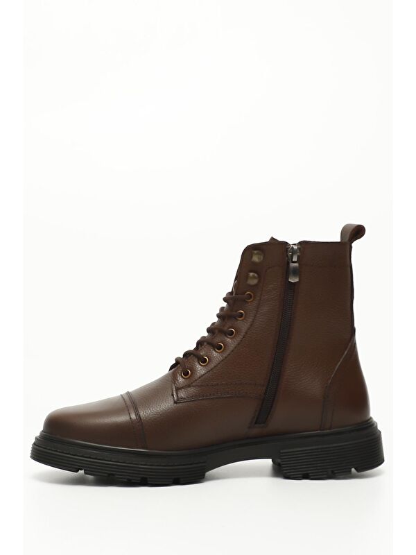 KIZIL KAHVERENGİ Hakiki Deri Fermuarlı Bağcıklı Erkek Postal Bot 81501 - Görsel 4