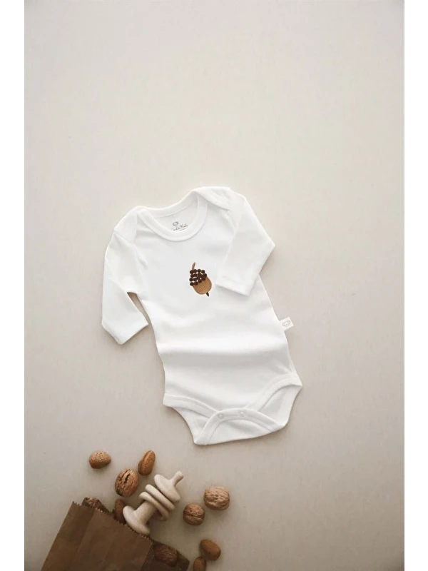 Oh La La Koala For Little Ones Beyaz Palamut Nakışlı Uzun Kollu Body