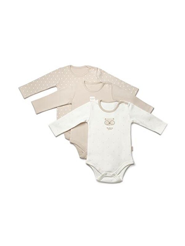 BabyCosy Organic  Bebek 3'lü Uzun kollu Body %100 Organic Pamuk, Yenidoğan Serisi -CSY8124