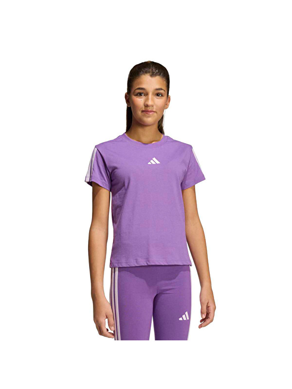 Adidas Essentials Çocuk Mor Yuvarlak Yaka Tişört
