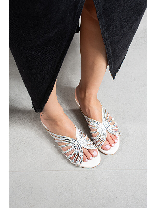 DUXAL SHOES Margaret Kadın Kristal Işıltılı Saten Terlik