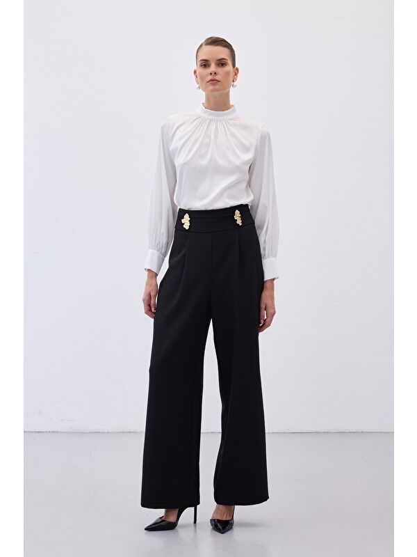 SATEEN Bel Aksesuarlı Pantolon - Siyah