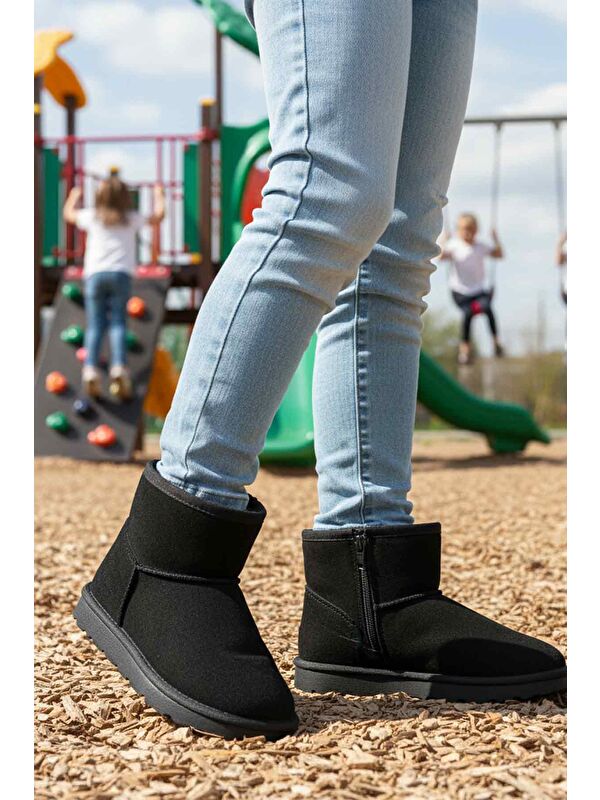 Siyah Süet İçi Kürklü Soğuğa Dirençli Kız Çocuk Bot 2096 F - Görsel 4