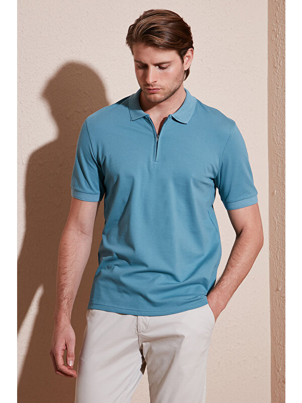 Buratti Pamuklu Regular Fit Yarım Fermuarlı Erkek Polo Yaka Tişört 5901029