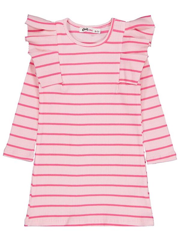 Civil Girls Çizgili 6-9 Yaş Elbise - Pembe 6-7 Yaş