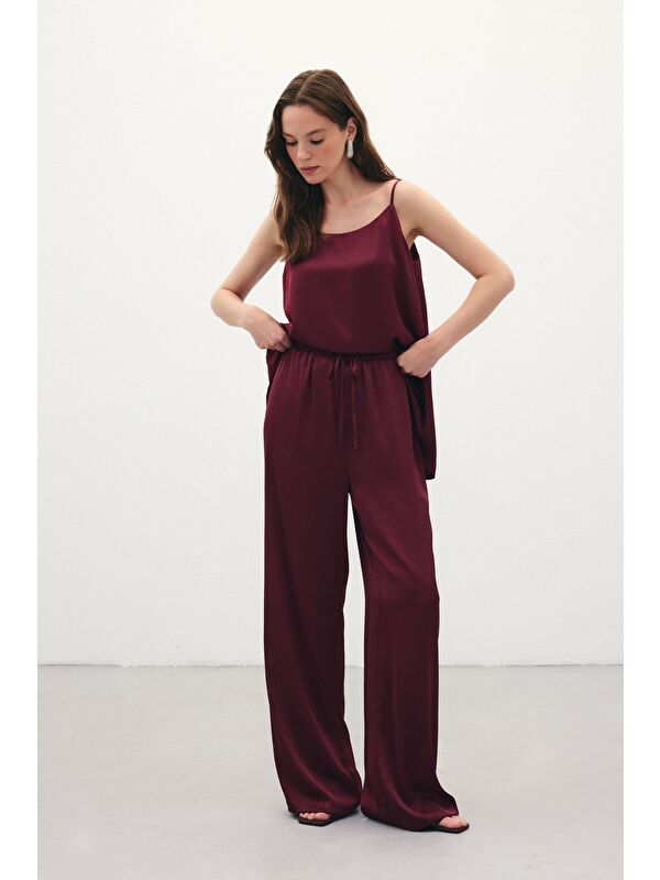 SATEEN Bağcıklı Salaş Pantolon - Bordo
