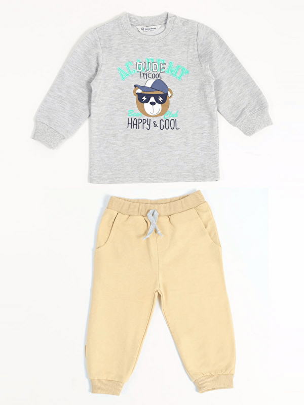 Luggi Baby Bisiklet Yaka Erkek Bebek Sweatshirt ve Eşofman Alt 2'li Takım