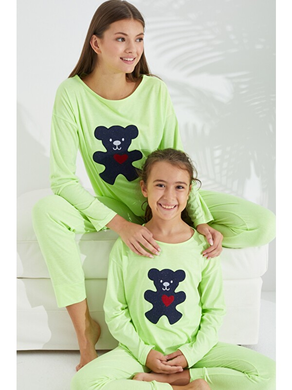 Siyah İnci Pamuklu Elastanlı Örme Pijama Takım