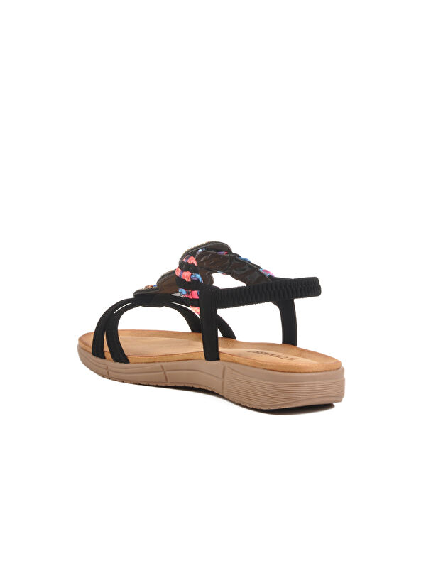 Siyah Hakiki Deri Taş İşlemeli Hafif Kadın Sandalet B096 Z - Görsel 5