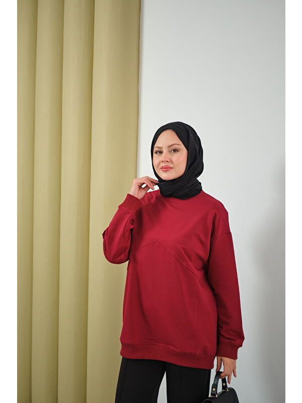 Locco Moda Kadın Dikiş Detay Tunik Bordo