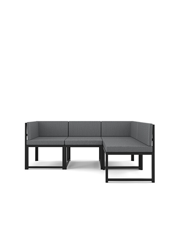 UPSTYLE Nora Metal Karkas 4'lü Köşe Koltuk Takımı | Keten Dokuma, Sağ-Sol Modüler, Balkon Bahçe