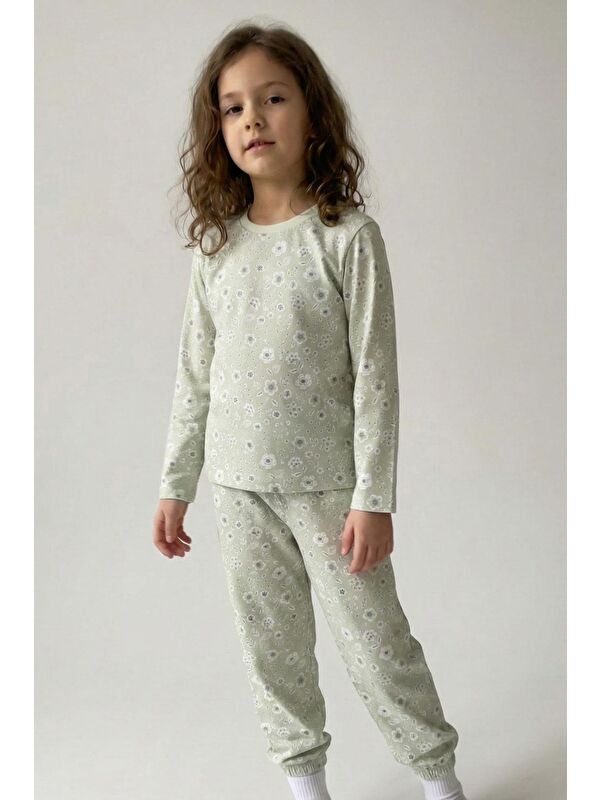 Breeze Kız Çocuk Pijama Takımı Çiçek Desenli Su Yeşili (4-8 Yaş)