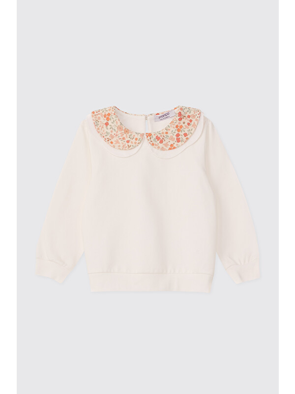 Panço Kız Bebek Yakalı Desenli Ekru Sweatshirt