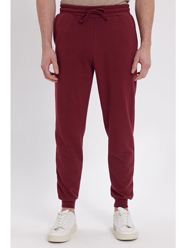 TUDORS Erkek Regular Fit Klasik Kesim Beli Bağcıklı Jogger Cepli Lastikli Paça Bordo Eşofman Altı