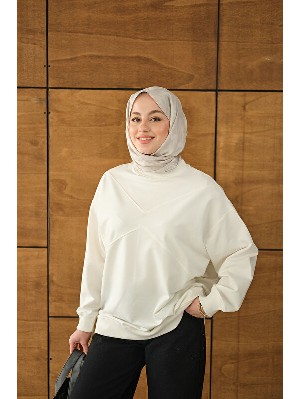 Locco Moda Kadın Dikiş Detay Tunik Beyaz