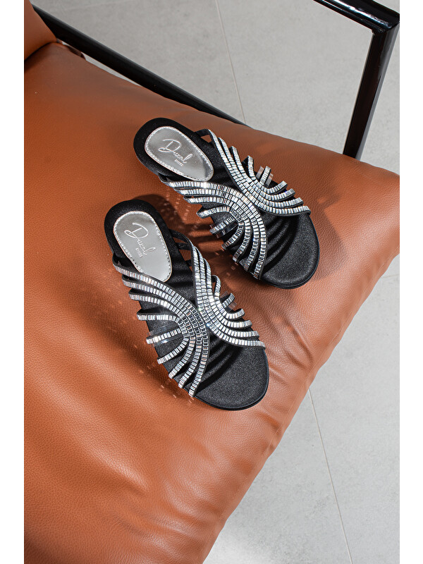 DUXAL SHOES Margaret Kadın Kristal Işıltılı Saten Terlik