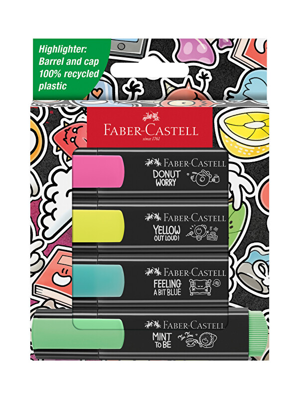 Faber-Castell Fosforlu Kalem Seti 4’lü, Şeffaf Gövde, 7 Farklı Renk, Yeniden Doldurulabilir
