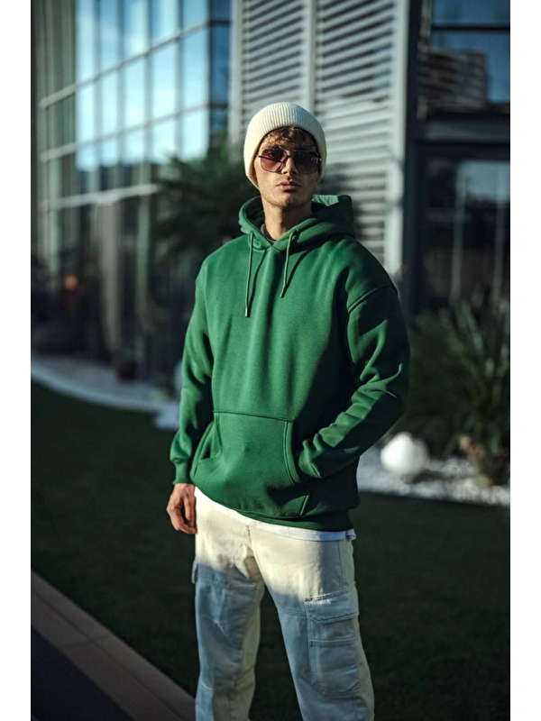 Jane's Üç İplik Penye Kapüşonlu Basic Sweatshirt - Haki